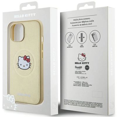8. Hello Kitty Kitty Head MagSafe-Hülle aus Leder für iPhone 15 – Gold