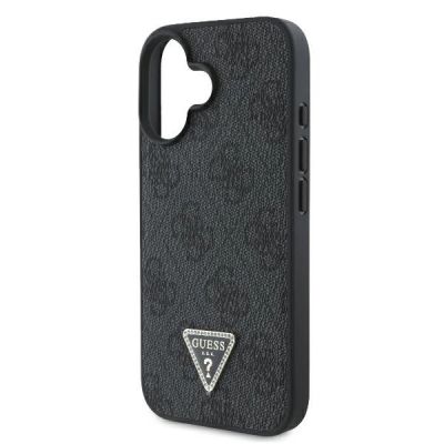 6. Guess Umhängetasche aus Leder mit Metall-Logo und Strass für iPhone 16 – Schwarz
