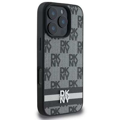 4. DKNY Schutzhülle mit Karomuster und bedruckten Streifen für iPhone 16 Pro Max, Schwarz