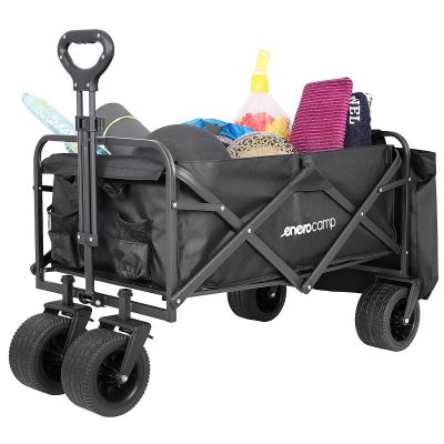 9. Deluxe Faltbarer Reise- und Strandbuggy 90x57x73-96cm mit Griff, Schwarz