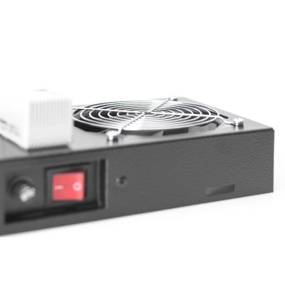 11. DIGITUS Lüftungspanel für 19"-Wandschränke, 2 Lüfter, Thermostat, schwarz