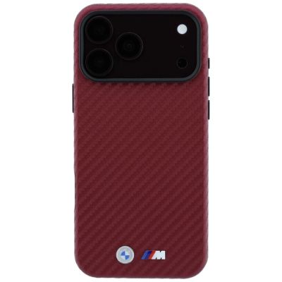3. BMW M Carbon Metal Logo MagSafe Hülle für iPhone 17 Pro / 18 Pro - Burgunderrot