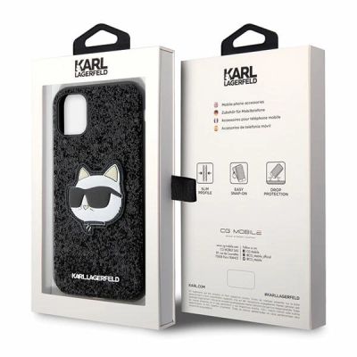8. Karl Lagerfeld KLHCN61G2CPK iPhone 11 / Xr 6,1" schwarz/schwarzes Hartschalenetui mit glitzerndem Choupette-Patch