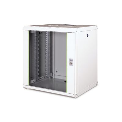 10. Digitus Unique 19" 12U 600x450 Wand-Netzwerkschrank, Glastür, grau, ungeteilt, montiert, 100 kg