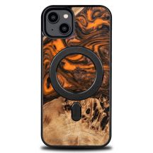 Holz- und Harzhülle für iPhone 15 Plus MagSafe Bewood Unique Orange – Orange und Schwarz