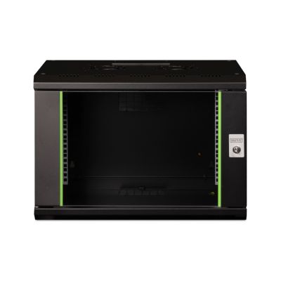 3. Digitus Unique 19" 7U Wand-Netzwerkschrank 600x450 mm, Glastür, schwarz, ungeteilt, montiert, 100 kg