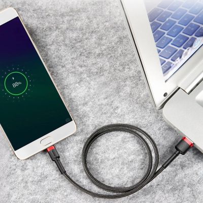14. Baseus Cafule Cable durabel Kabel mit Nylon geflochtenes Ladekabel USB / micro USB 2A 3M schwarz-grau (CAMKLF-HG1)