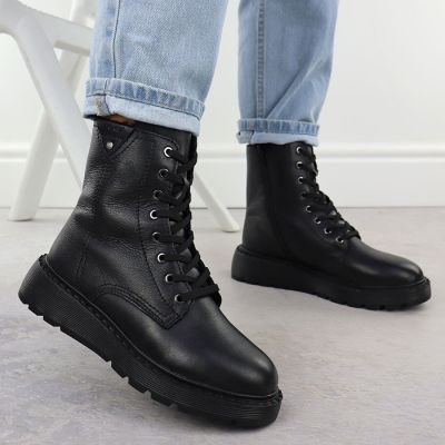 6. Damen-Lederstiefeletten mit schwarzer Plateausohle Rieker 70408-00