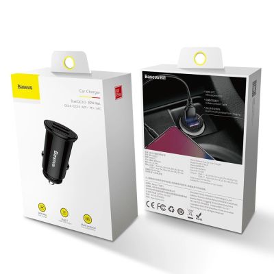 15. Baseus Circular Smart Mini Auto Ladegerät Autoadapter 2x USB QC3.0 Quick Charge 3.0 SCP AFC 30W schwarz (CCALL-YD01)