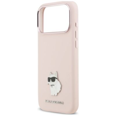 6. Karl Lagerfeld Silicone Choupette Metal Pin Hülle für iPhone 18 Pro Max / 17 Pro Max – Rosa