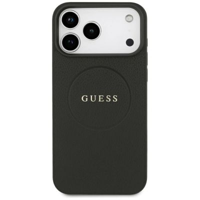3. Guess MagSafe Hülle mit genarbtem Goldring für iPhone 18 Pro Max / 17 Pro Max – Schwarz