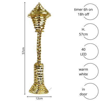 4. Dekorative Laterne, 40 LEDs, 57 cm, Gold