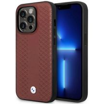 Hülle BMW BMHMP14L22RFGR iPhone 14 Pro 6.1" Burgund/Burgund Leder Rautenmuster MagSafe