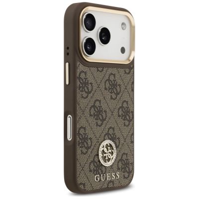 4. Guess 4G Strass Logo & Big Strap Metal Buttons MagSafe Case für iPhone 17 Pro - Braun