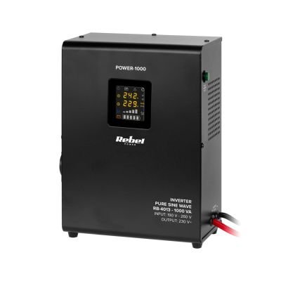Rebel POWER-1000 Wandmontiertes Notstromaggregat – Sinus-Wechselrichter mit Ladefunktion, 12 V/230 V, 1000 VA/700 W