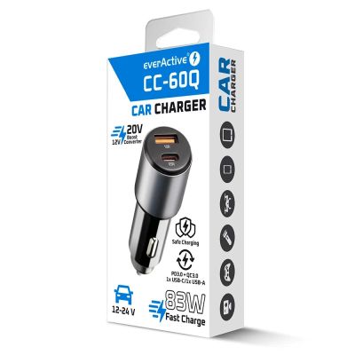 7. EVERACTIVE Autoladegerät 1 x USB QC3.0, 1 x USB-C PD 83W SCHWARZ CC-60Q