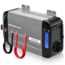 Qoltec Sinus-Spannungswandler | 12 V auf 230 V | 500/1000 W | LCD | USB | USB-C | Kompatibel mit LiFePO4-, GEL- und AGM-Akkus