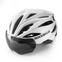 Rockbros Fahrradhelm mit Visier, abnehmbarer UV-Schutzbrille, Unisex, matt - weiß