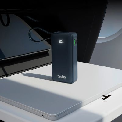 12. Powerbank SBS 10000 mAh 20W mit integriertem USB-C-Kabel und Digitalanzeige - dunkelgrau
