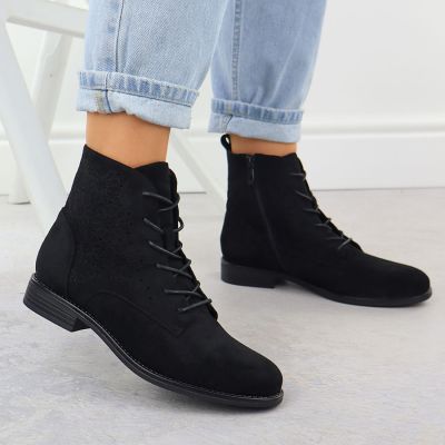 6. Schwarze Damen-Ankle-Boots aus durchbrochenem Wildleder, S.Barski HY52-535