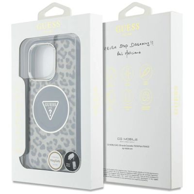 7. Guess HC IML Leopard Triangle Cord Strap MagSafe Case für iPhone 16 Pro - Braun