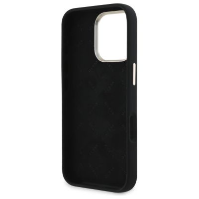 7. Guess Silikonhülle mit Metalllogo und Rahmen für iPhone 16 Pro Max – Schwarz