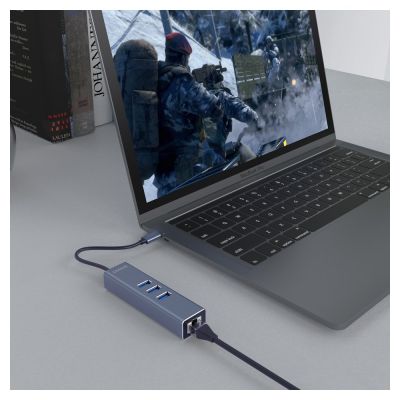 6. SAVIO AK-57 3-Port USB-C Hub mit RJ-45 Adapter