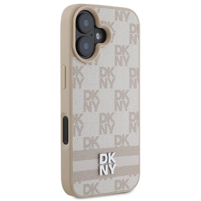 4. DKNY Checkered Pattern & Printed Stripes Hülle für iPhone 16 – Rosa