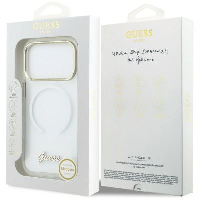 8. Guess IML Gradient Script Metal MagSafe Hülle für iPhone 17 Pro - Weiß