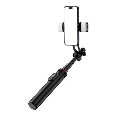 7. Selfie Stick WC12YDS Teleskopstativ 1,3 m aus Aluminiumlegierung mit Dual-Licht und Telefonhalter – Schwarz