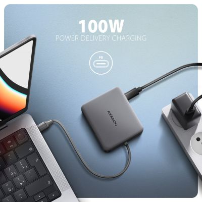 4. Axagon N HMC-5HL USB-5-Gbit/s-Hub, 2x USB-A, HDMI 4K/60 Hz, RJ-45 GLAN, PD 100 W, USB-C-Kabel, kabelgebunden, USB 3.2 Gen 1 (3.1 Gen 1) Type-C, Silber