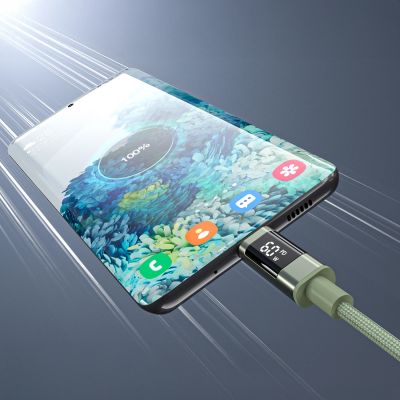 4. PD60W USB-C-zu-USB-C-Digitaldisplay, 1,2 m Nylonkabel – grün