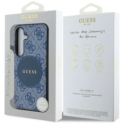 8. Guess 4G Round Patch Classic Logo MagSafe Hülle für Samsung Galaxy S25 Plus blau