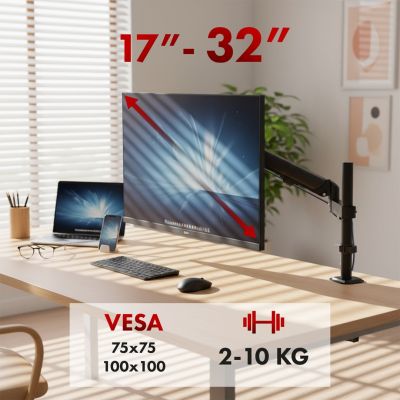 11. MACLEAN Monitorhalterung, Gasfeder, 17"-32", 2-10 kg, Schwarz MC-135
