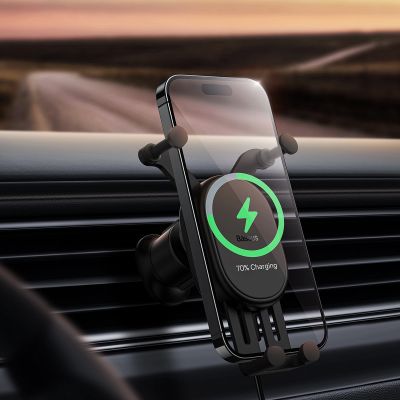 9. Baseus Autohalterung mit integriertem 15-W-Induktionsladegerät für Lüftungsschlitze in Schwarz
