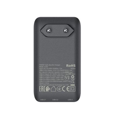 7. Acefast A100 65W GaN 2 USB-C+ USB-A Ladegerät ultradünn – Schwarz