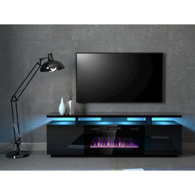 4. EVA TV-Schrank mit elektrischem Kamin 180x40x52 schwarz/glänzend schwarz