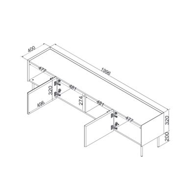 5. FELLINI TV-Schrank 200x40x52, olivgrün + geölte Eichenplatte
