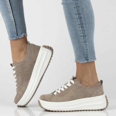 5. Beige Damen-Plateauschuhe aus Leder, Modell Filippo DP6795