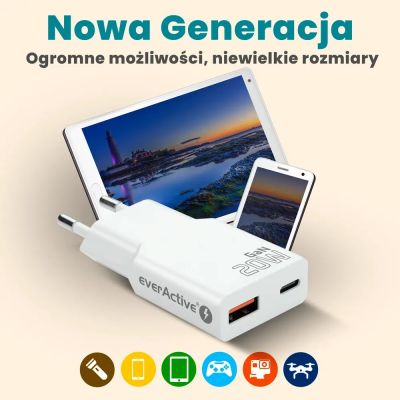 10. EVERACTIVE Wandladegerät mit 1 x USB- und 1 x USB-C-Anschluss, Schnellladefunktion 3.0, 20 W, superflach, weiß, SC-340Q