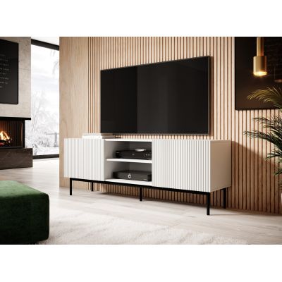 2. PAFOS TV-Schrank auf schwarzem Stahlrahmen 150x40x60 weiß matt