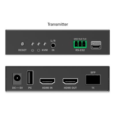 10. HDMI 4K/60Hz Glasfaser-Extender mit KVM USB 1.1 über IP 1G, bis zu 40 km/300 m, max. 253 Empfänger, HDMI-Loop-Out, Audio-Set