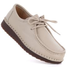 Damen-Schnürmokassins aus Leder, beige, Artiker 58C1519