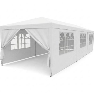 4. Gartenpavillon Cateringzelt PE 9x3M + 8 Wände weiß