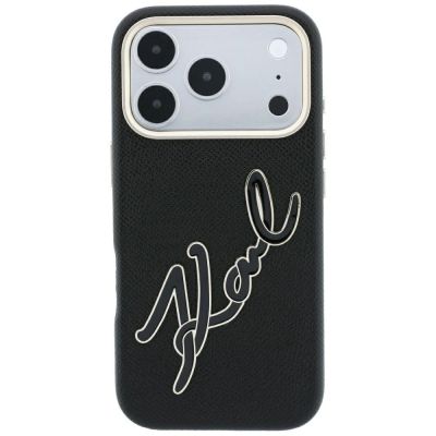 3. Karl Lagerfeld Schutzhülle mit großem, glattem Harz-Logo für iPhone 18 Pro / 17 Pro – Schwarz