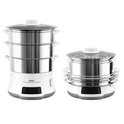 14. Tefal Convenient Series Deluxe VC502D 3-Korb-Dampfgarer, 900 W, Edelstahl, Weiß