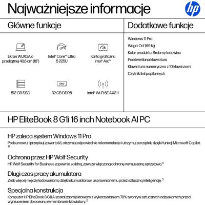 4. HP EliteBook 8 G1i AI PC, Intel Core Ultra 5 225U, Laptop, 40,6 cm (16") WUXGA-Display, 32 GB DDR5-SDRAM, 512 GB SSD, Wi-Fi 6E (802.11ax), Windows 11 Pro, Silber