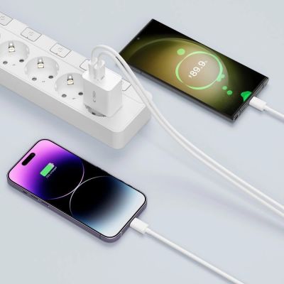 8. Tech-Protect C35W 2x USB-C PD 35W Netzwerkladegerät mit USB-C/USB-C-Kabel – Weiß