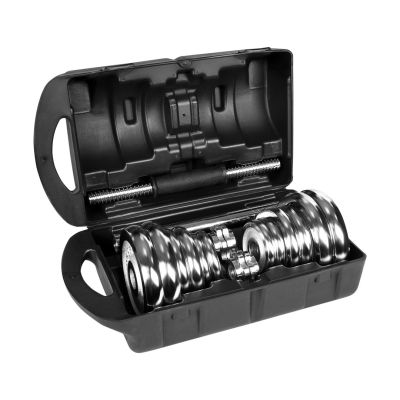 11. REBEL ACTIVE VERSTELLBARE CHROM-HANTELN IM KOFFER MIT HANTELSTANGE, 20 KG SET