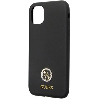 6. Guess GUHCN614DGPK Hülle für iPhone 11 / Xr - Schwarzes Silikon Logo Strass 4G